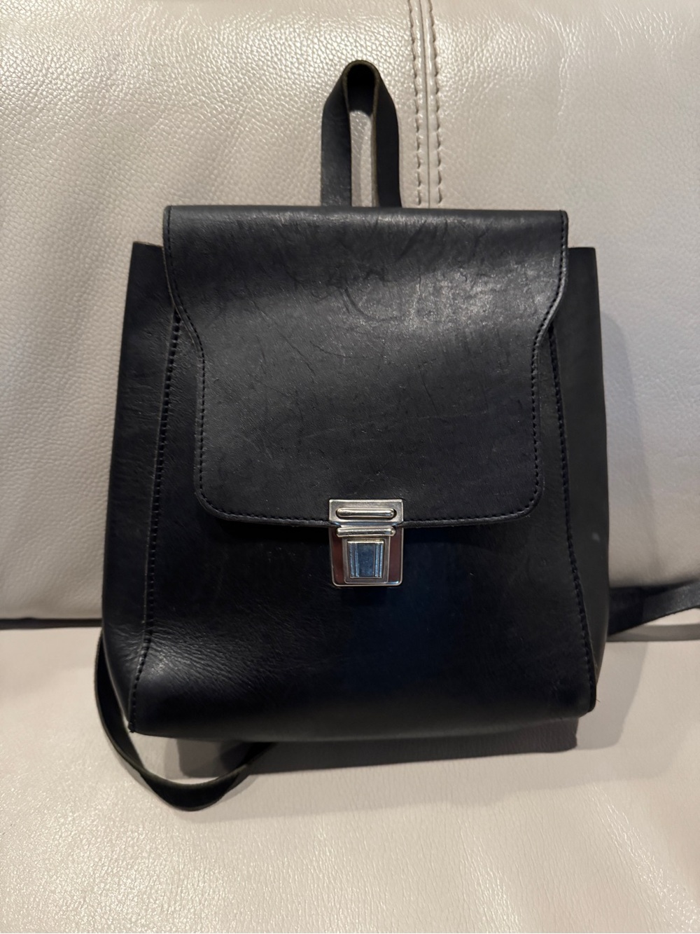 Black genuine Leather Mini Backpack with Silver Hardware